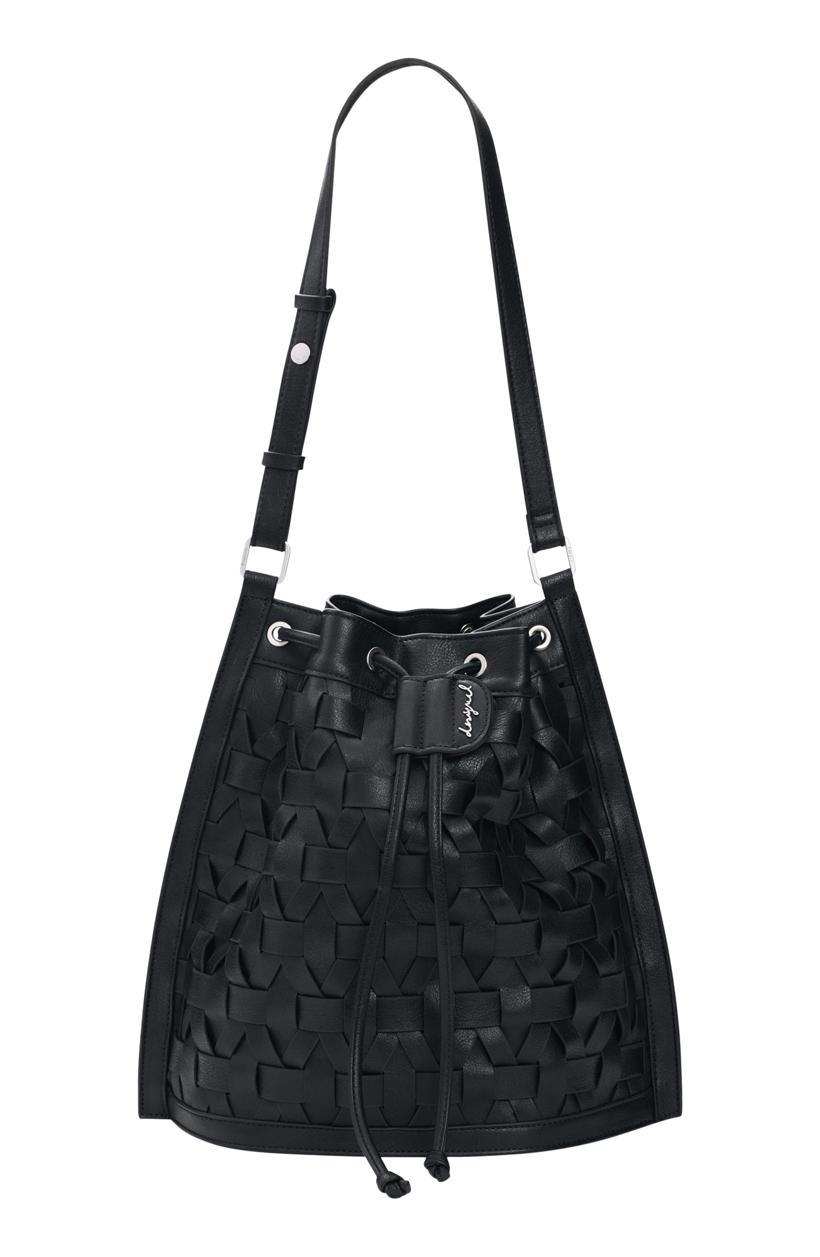 Desigual Woven Faux Leather Backpack, Main, color, Black