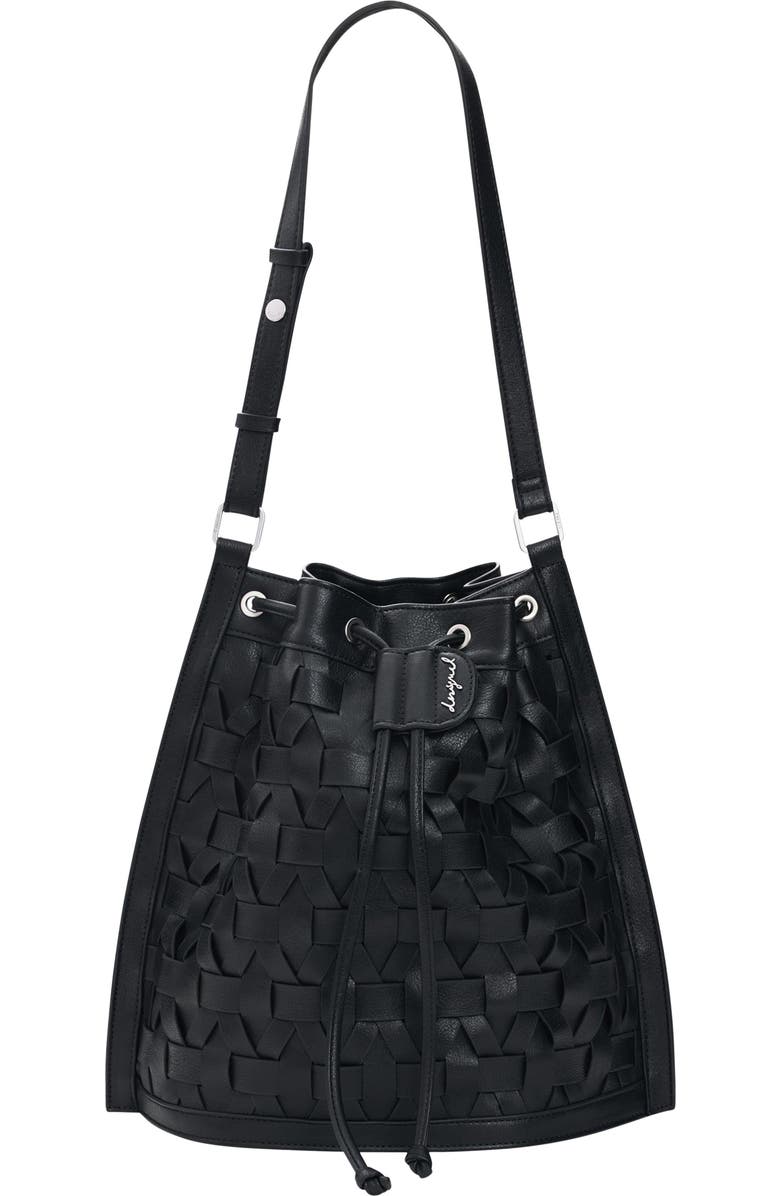 Desigual Woven Faux Leather Backpack, Main, color, Black