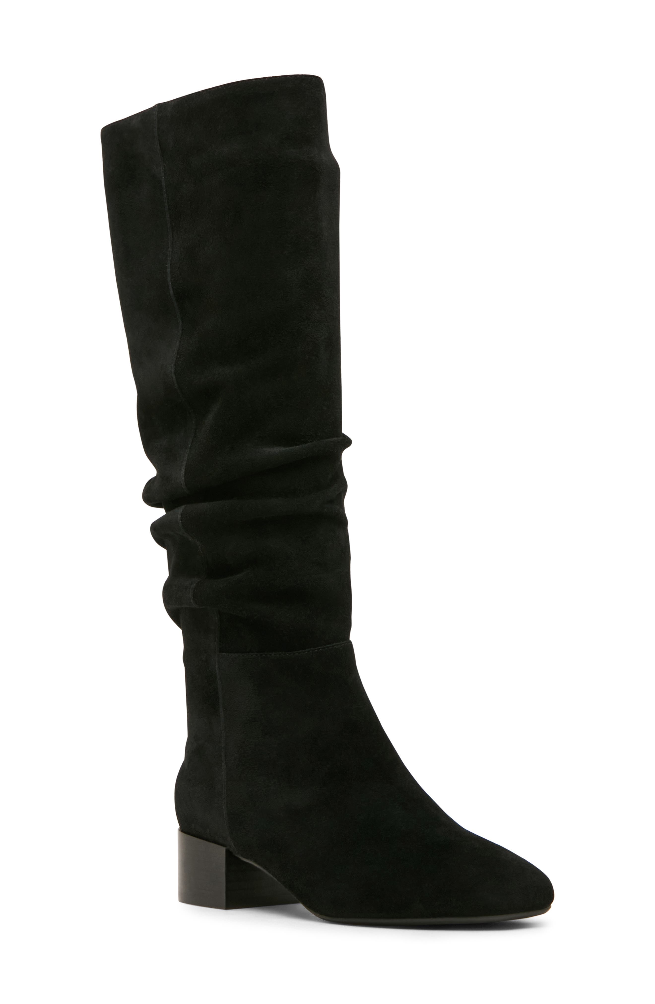 Hannah Waterproof Scrunch Knee High Boot, Main, color, BLACK SUEDE