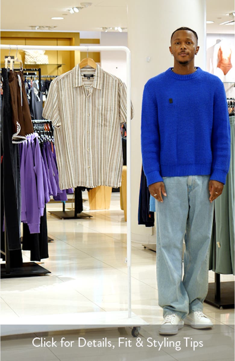 Stripe Short Sleeve Slub Cotton Button-Up Shirt, sales video thumbnail