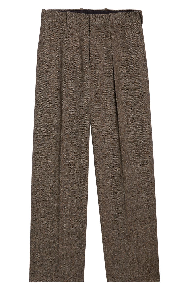 JW Anderson Pleated Straight Leg Wool Donegal Tweed Trousers, Main, color, Black/ Beige