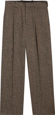 JW Anderson Pleated Straight Leg Wool Donegal Tweed Trousers