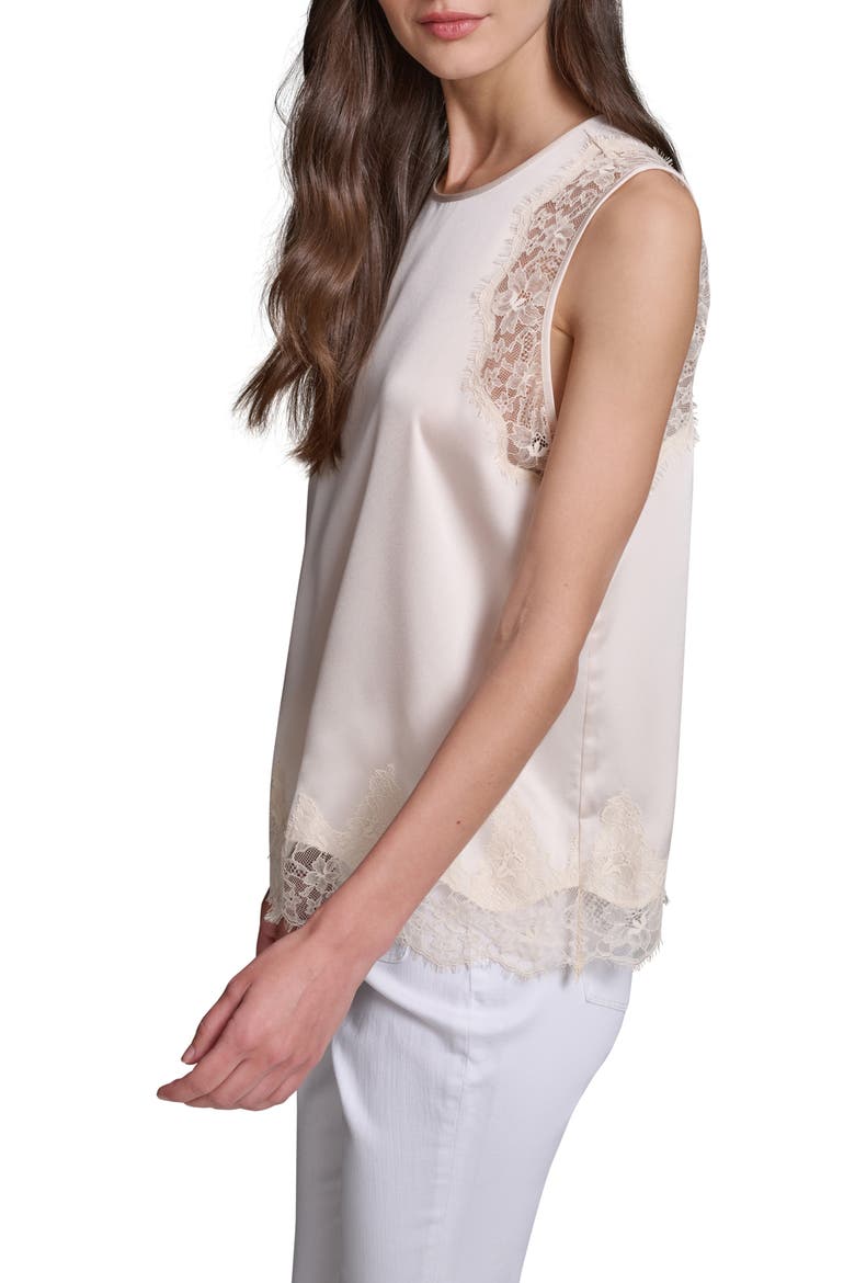 Eyelash Lace Trim Satin Tank, Alternate, color, BISQUE
