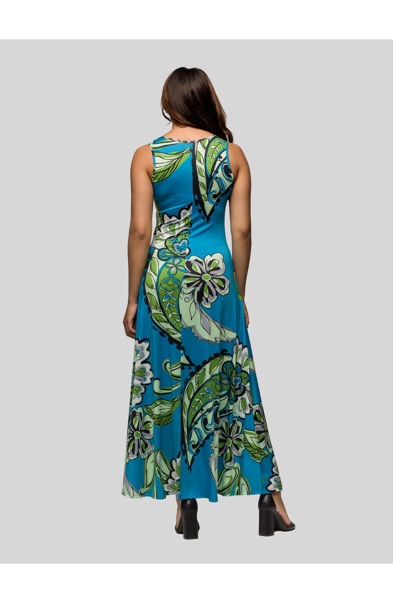 24seven Comfort Apparel Blue Paisley Print Scoop Neck A-Line Sleeveless Maxi Dress, Alternate, color, Blue Multi