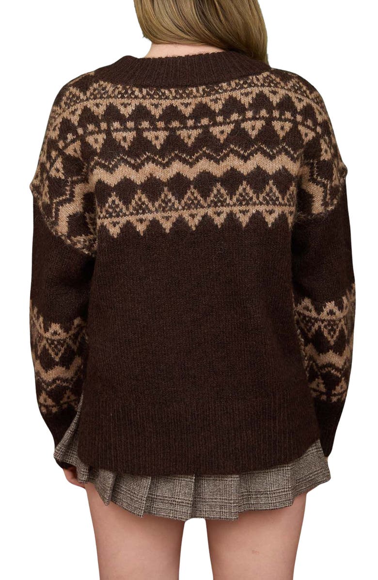 Blu Pepper Fair Isle Crewneck Sweater, Alternate, color, Dark Brown