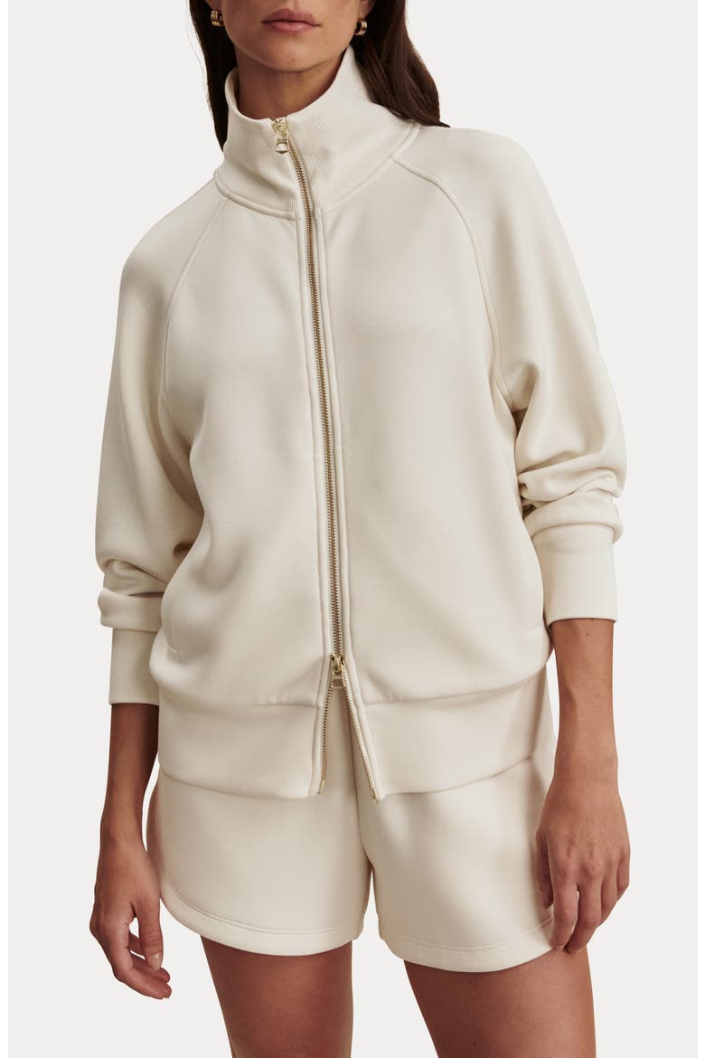 Tyde Mixed Media Zip Front Sweatshirt, Main, color, PRISTINE