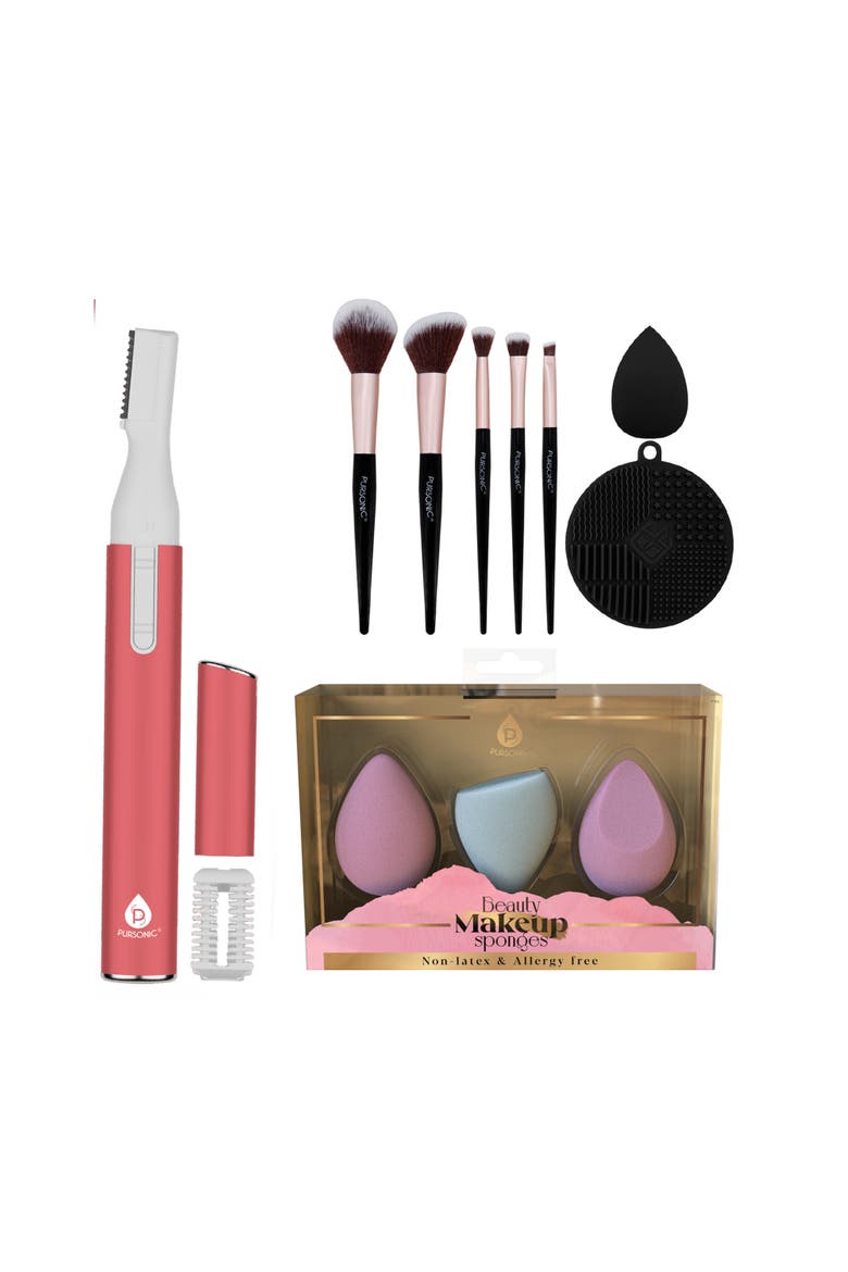 7 Brushes, Blender Sponge & Precision Eyelash Trimmer, Main, color, Black