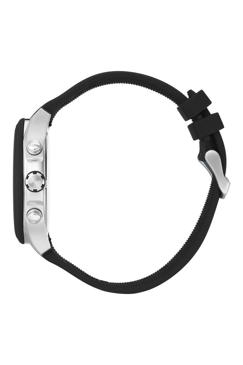 Velocity Chronograph Rubber Strap Watch, 45mm, Alternate, color, BLACK/ SILVER