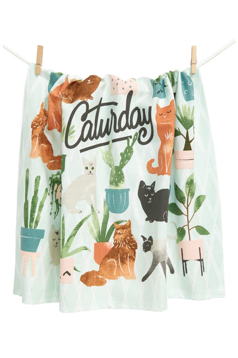 Caturday Dishtowel, Main, color, SKY