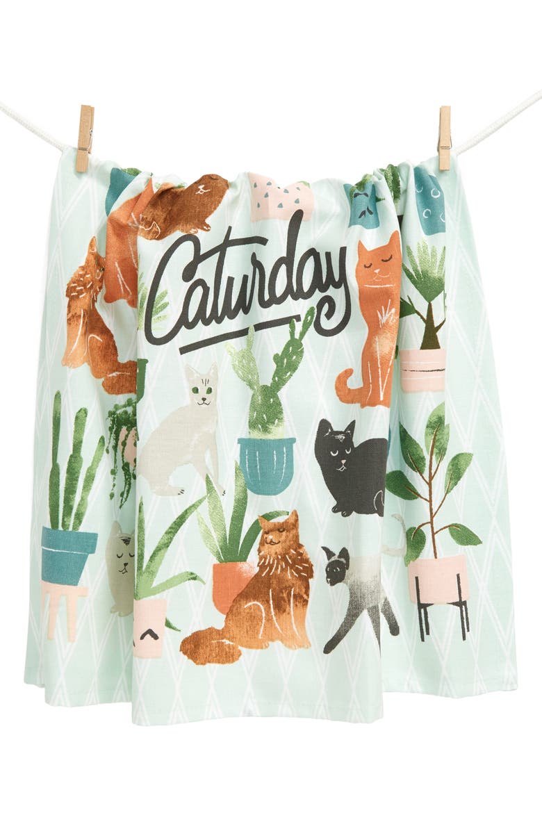 Anthropologie Home Caturday Dishtowel, Main, color, 