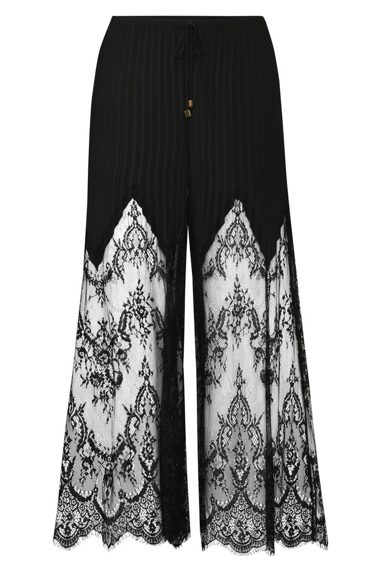 Sharon Lace Trim Cover-Up Wide Leg Pants, Alternate, color, BLACK