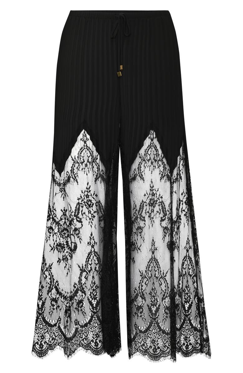 L'AGENCE Sharon Lace Trim Cover-Up Wide Leg Pants, Alternate, color, Black