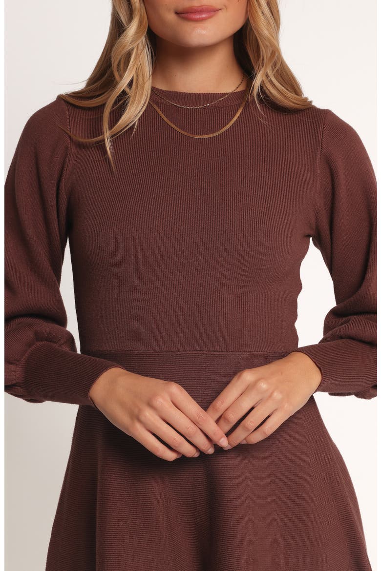 Gigi Long Sleeve Fit & Flare Sweater Minidress, Alternate, color, BROWN