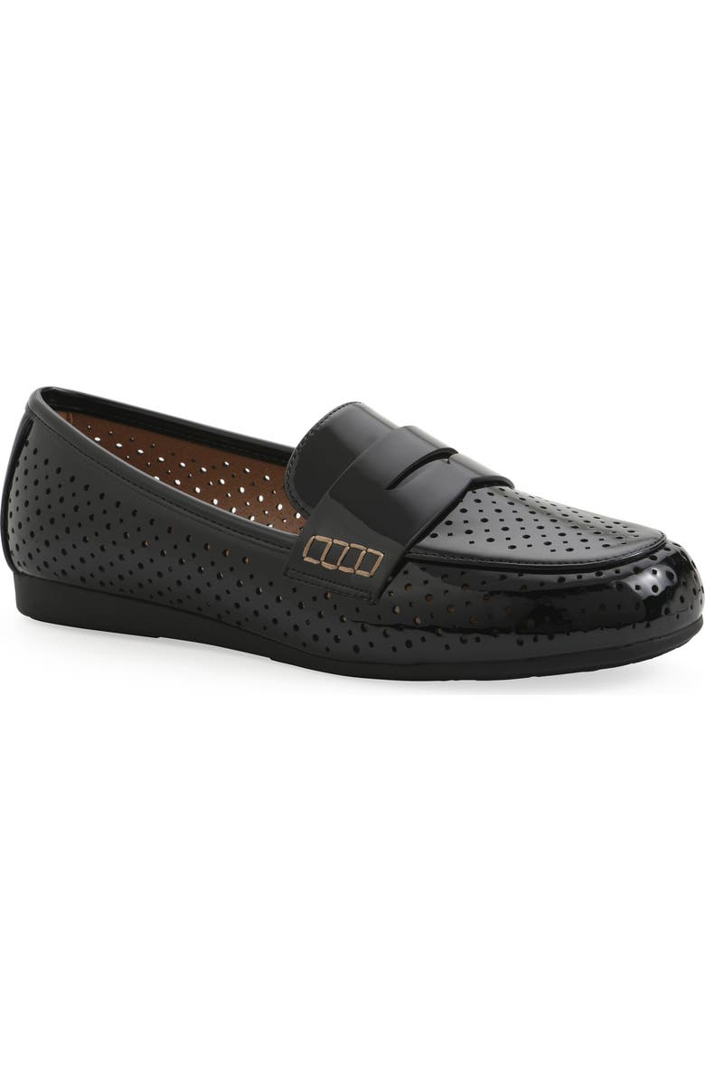 White Mountain Footwear Wallace Perforated Penny Loafer, Main, color, Black/Patent
