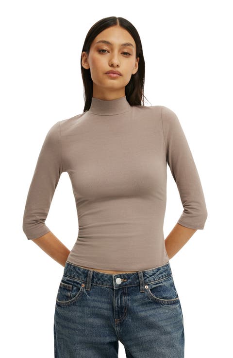 Women's 90s Mock Neck 3/4 Sleeve