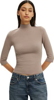Cotton On Women's 90s Mock Neck 3/4 Sleeve