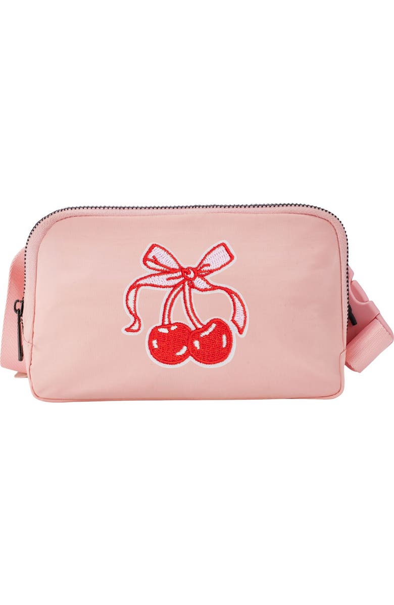 Sweet Wink Cherry Bow Patch Belt Bag, Main, color, Light Pink