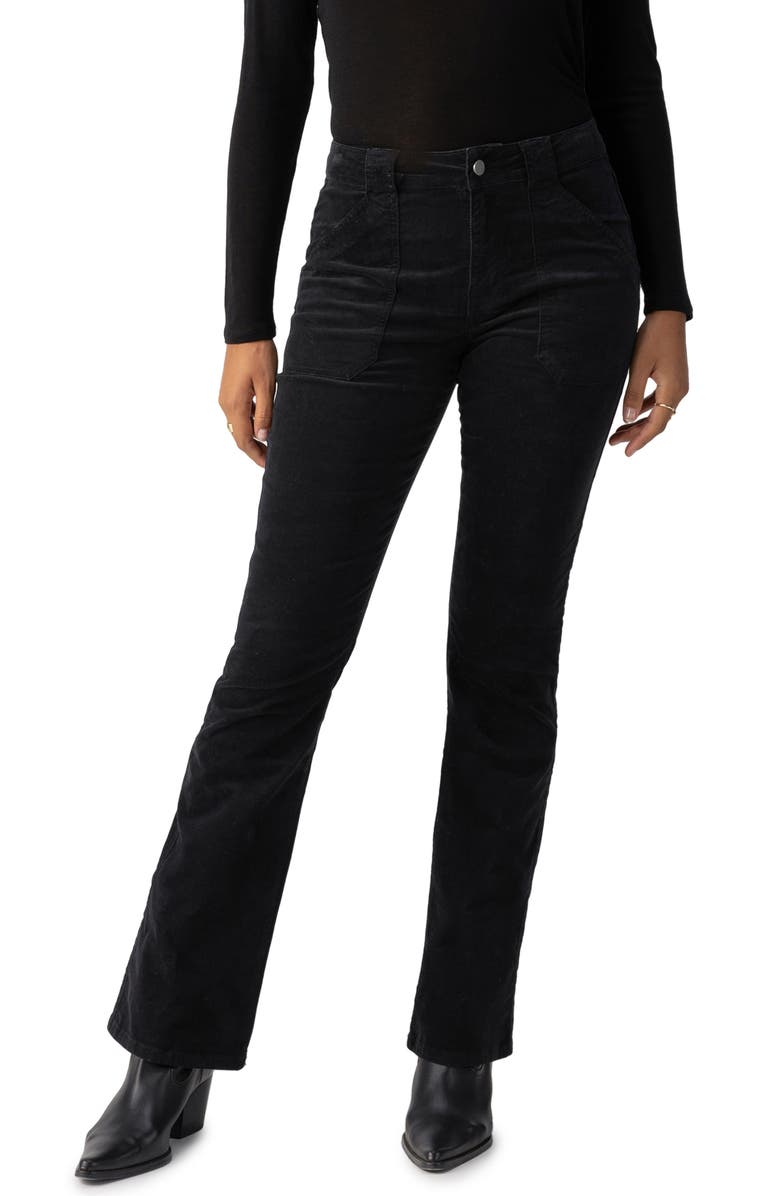 Sanctuary Hayden High Waist Velveteen Bootcut Pants, Main, color, Black