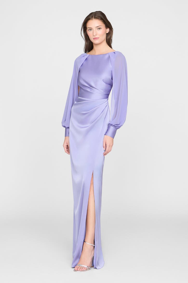Penelope Satin Column Dress, Alternate, color, Deep Periwinkle