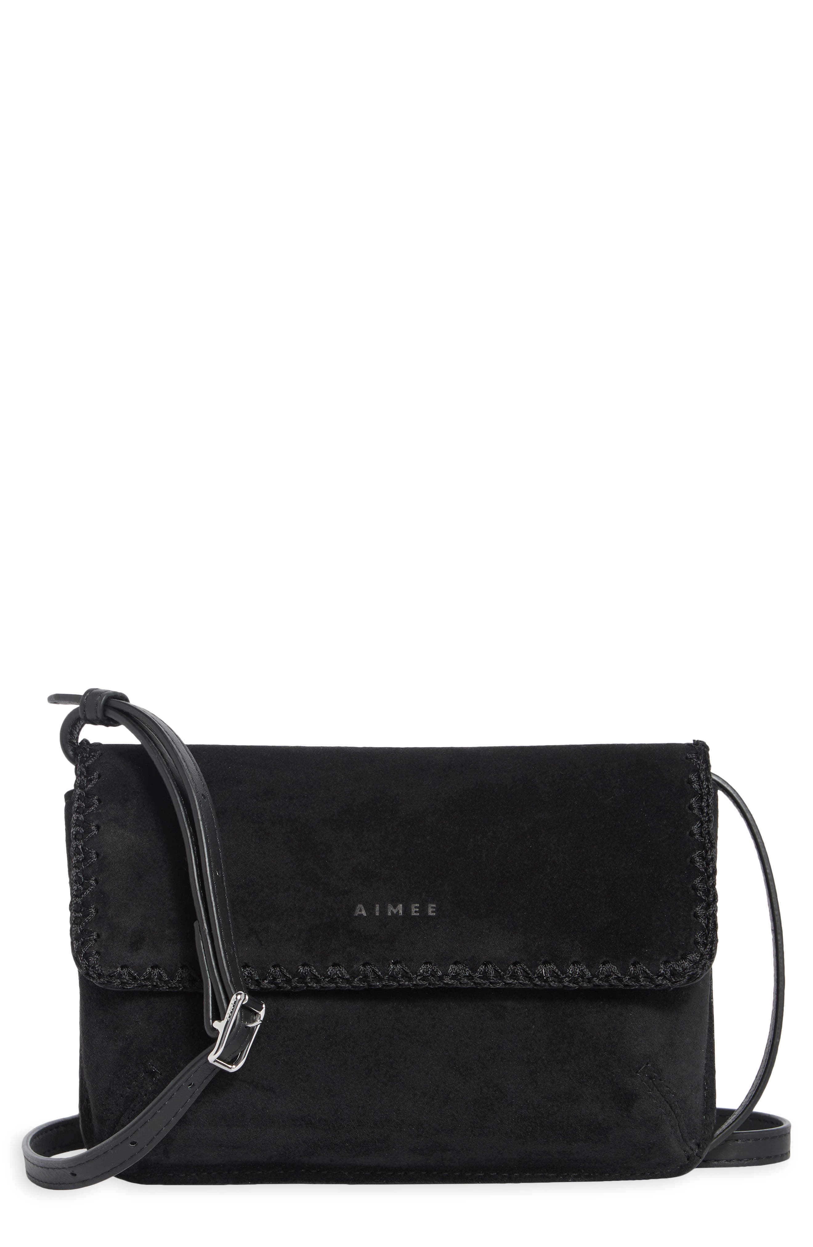 Paradise Leather Wallet Crossbody, Main, color, BLACK SUEDE