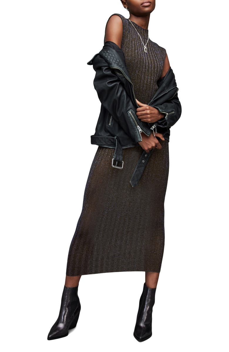 AllSaints Patrice Cap Sleeve Rib Midi Sweater Dress, Alternate, color, 