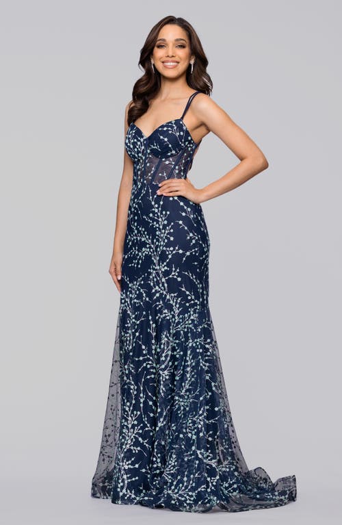 Blondie Nites Caviar Glitter Body-con Gown In Blue