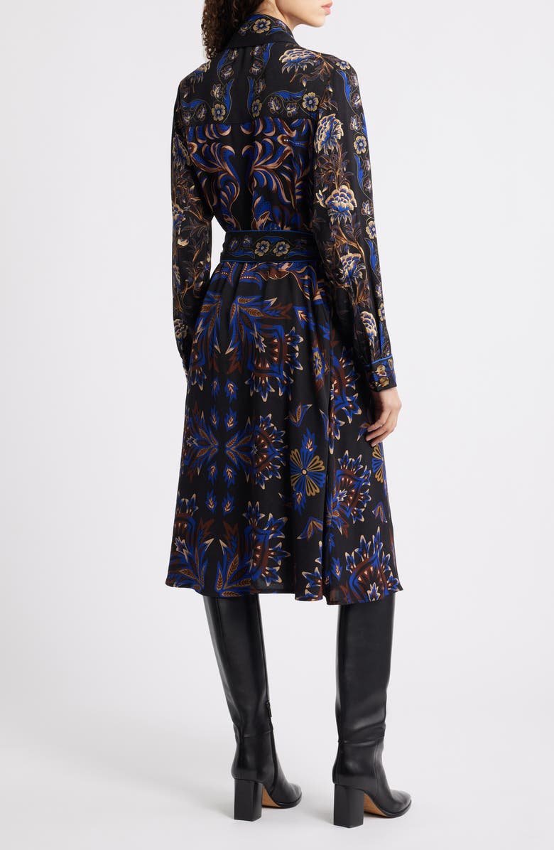 FARM Rio Arabesque Mix Scarves Long Sleeve Tie Belt Shirtdress, Alternate, color, Black