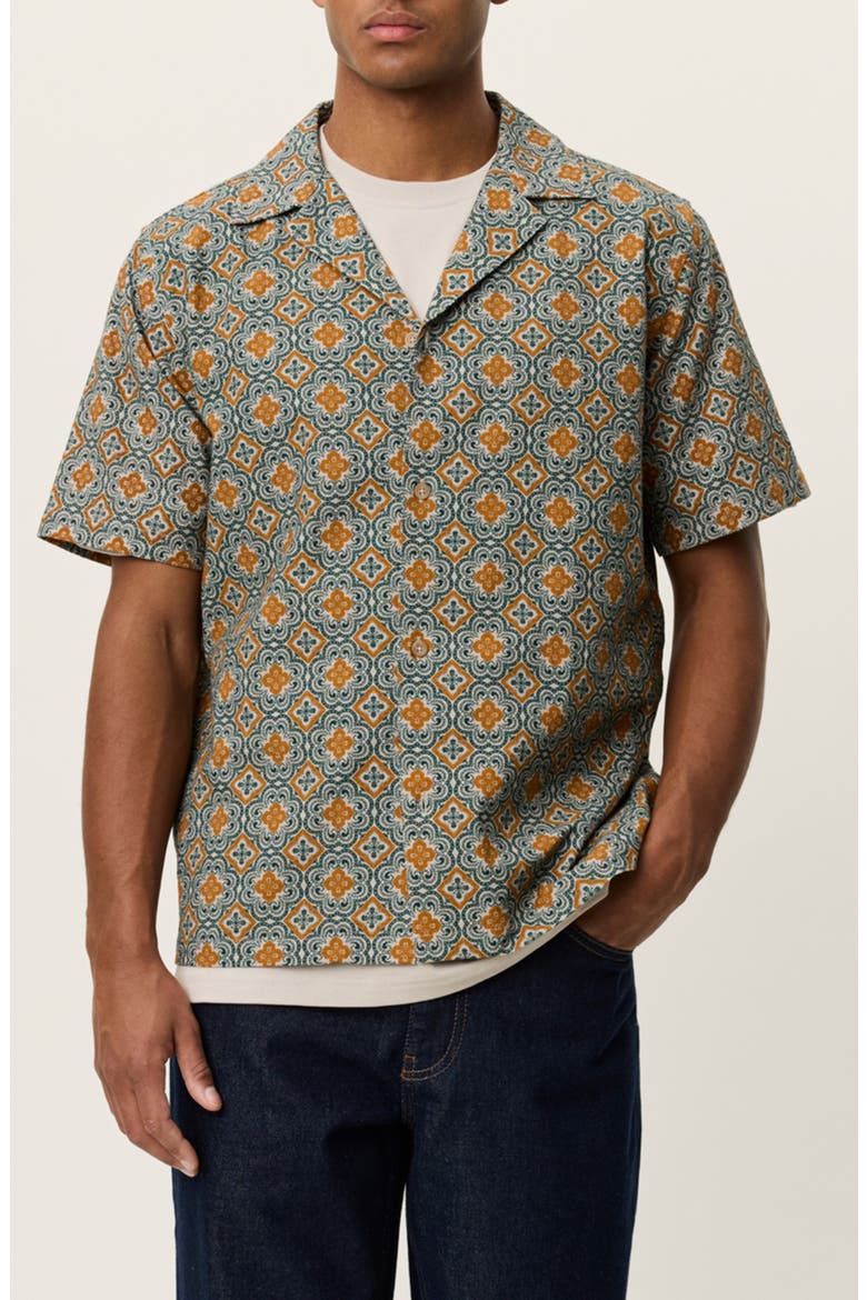 Lukas Arabesque Print Short Sleeve Button-Up Shirt, Main, color, SEA MOSS GREEN