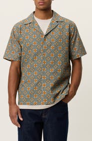 Les Deux Lukas Arabesque Print Short Sleeve Button-Up Shirt