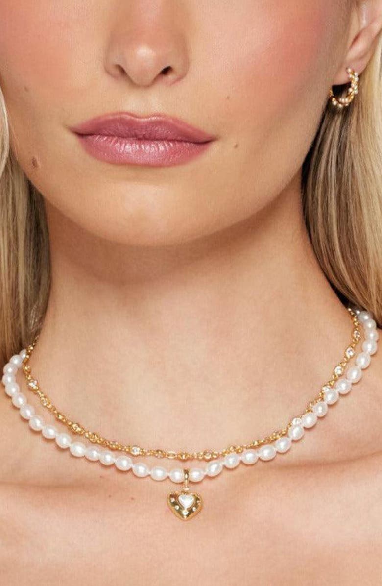 LA MENO Lolita Two-Strand Freshwater Pearl Pendant Necklace, Alternate, color, Gold / White