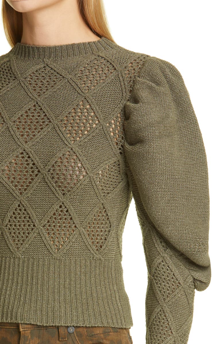 Isa Boulder Puff Sleeve Mesh Crop Sweater, Alternate, color, 