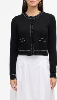 Ellen Tracy Contrast Trim Sweater Knit Cardigan