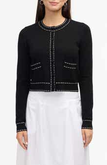 Ellen Tracy Contrast Trim Sweater Knit Cardigan