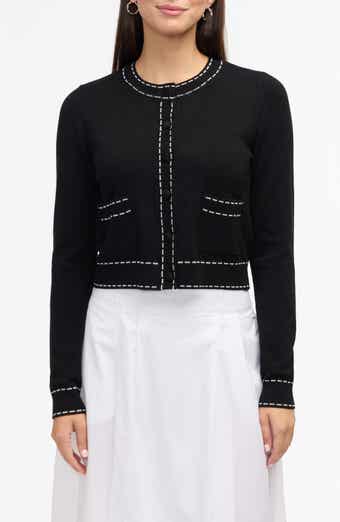 Ellen Tracy Contrast Trim Sweater Knit Cardigan