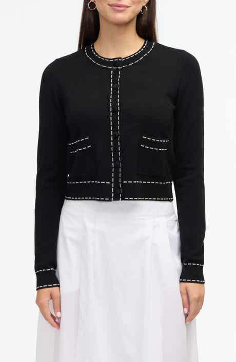 Ellen Tracy Contrast Trim Sweater Knit Cardigan
