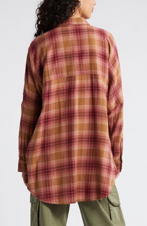 Bp. Plaid Oversize Flannel Button-up Shirt In Tan T- Pink Gia Plaid