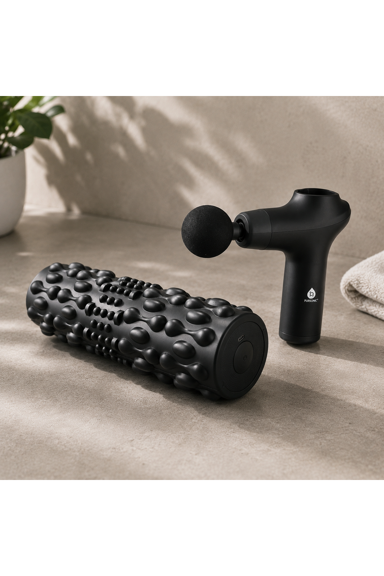 3-Speed Massage Gun & Vibrating Foam Roller, Alternate, color, Black