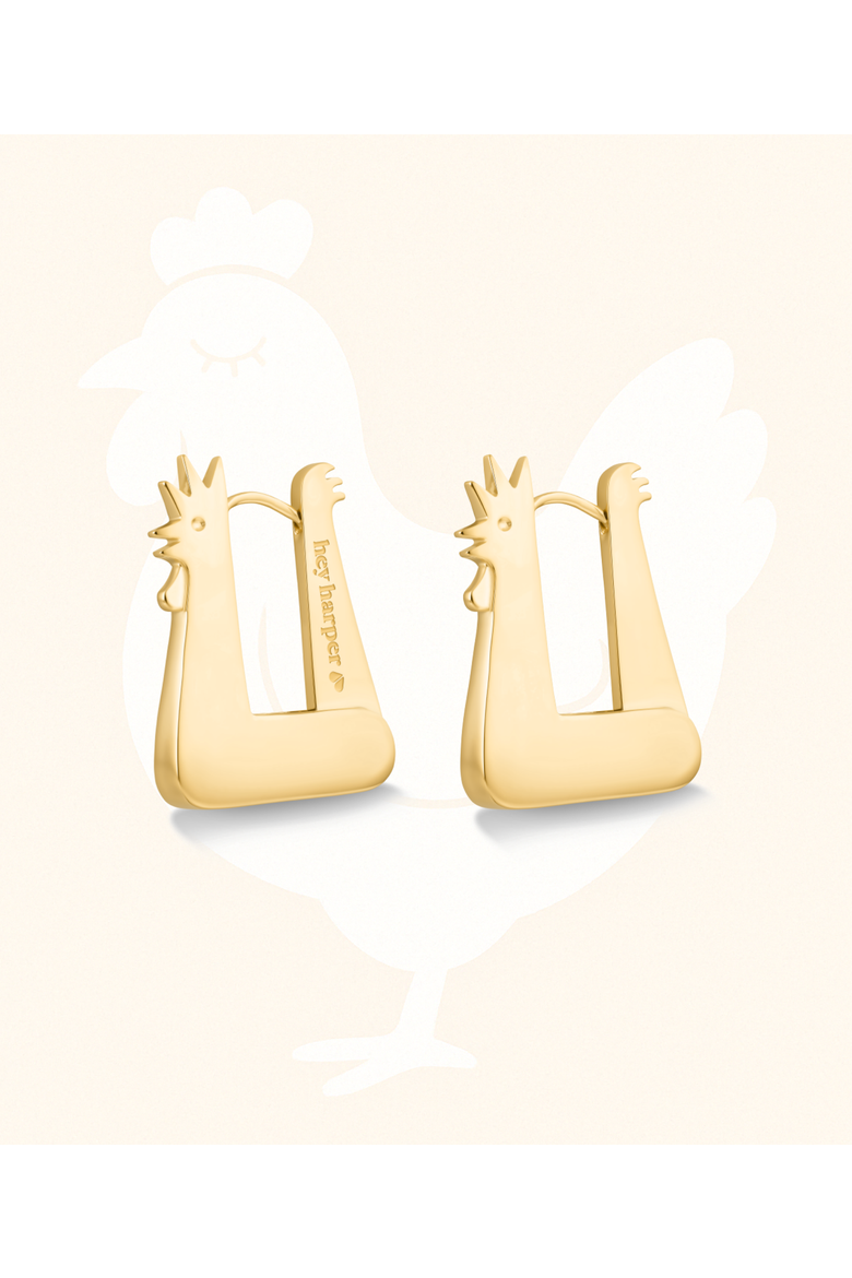 Galo Chicken Earrings, Main, color, Gold