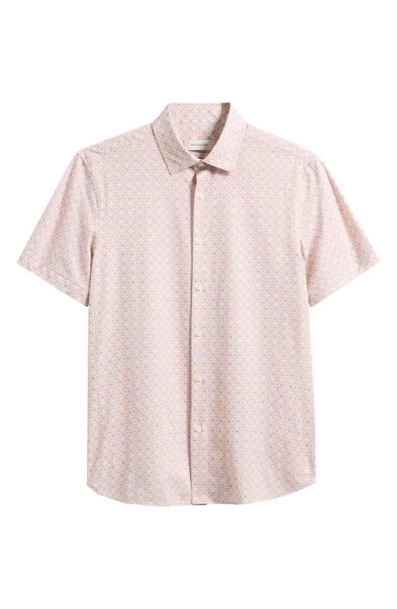 Bugatchi Miles OoohCotton<sup>®</sup> Geo Print Short Sleeve Button-Up Shirt, Main, color, Sienna