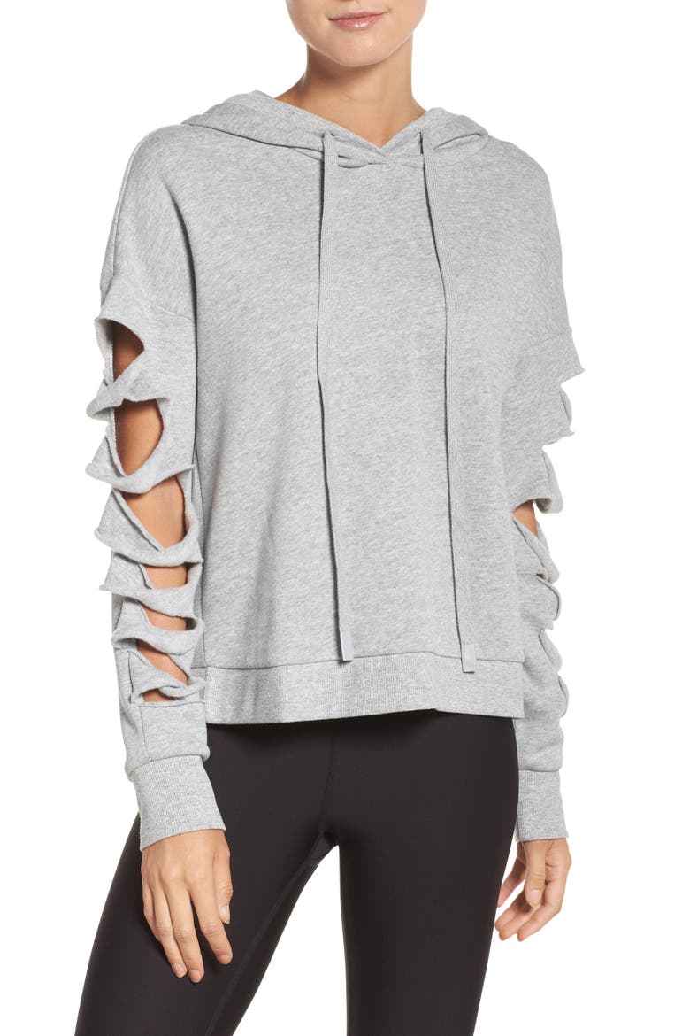 Slay Slashed Long Sleeve Hoodie, Main, color, DOVE GREY HEATHER