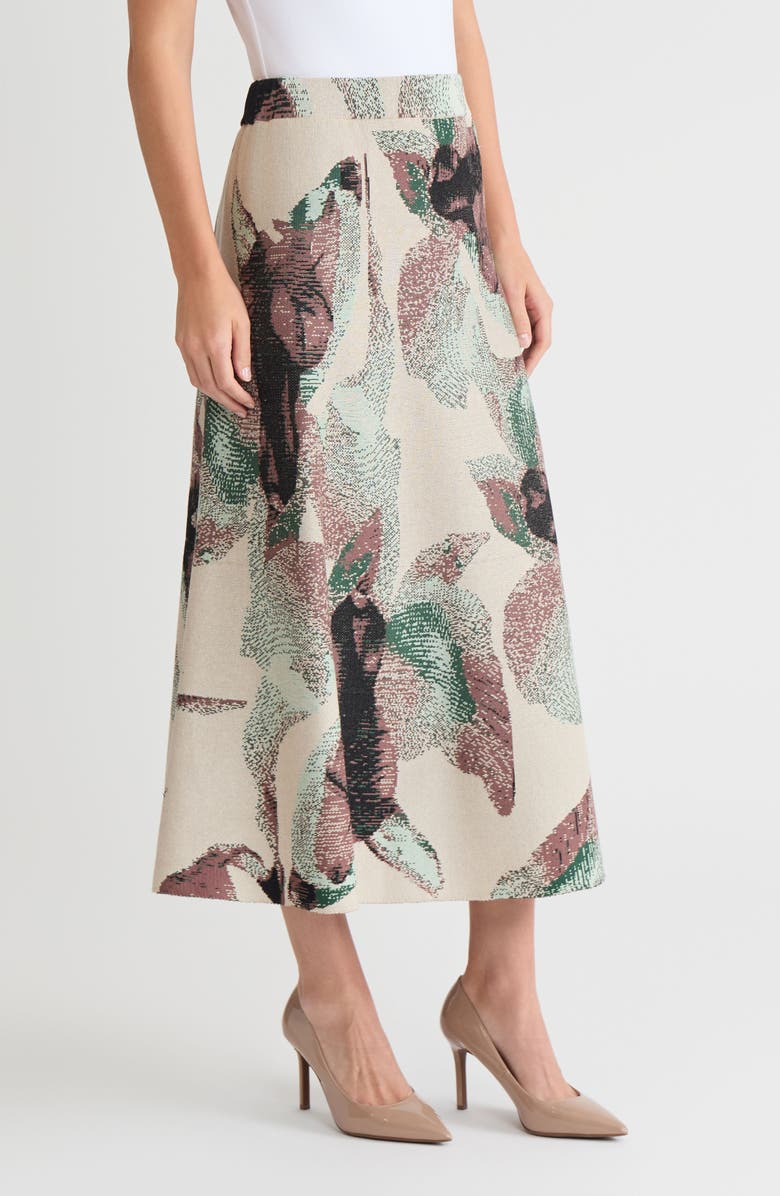 Misook Abstract A-Line Jacquard Soft Knit Maxi Skirt, Alternate, color, Dark Ivy/Midnight Umber
