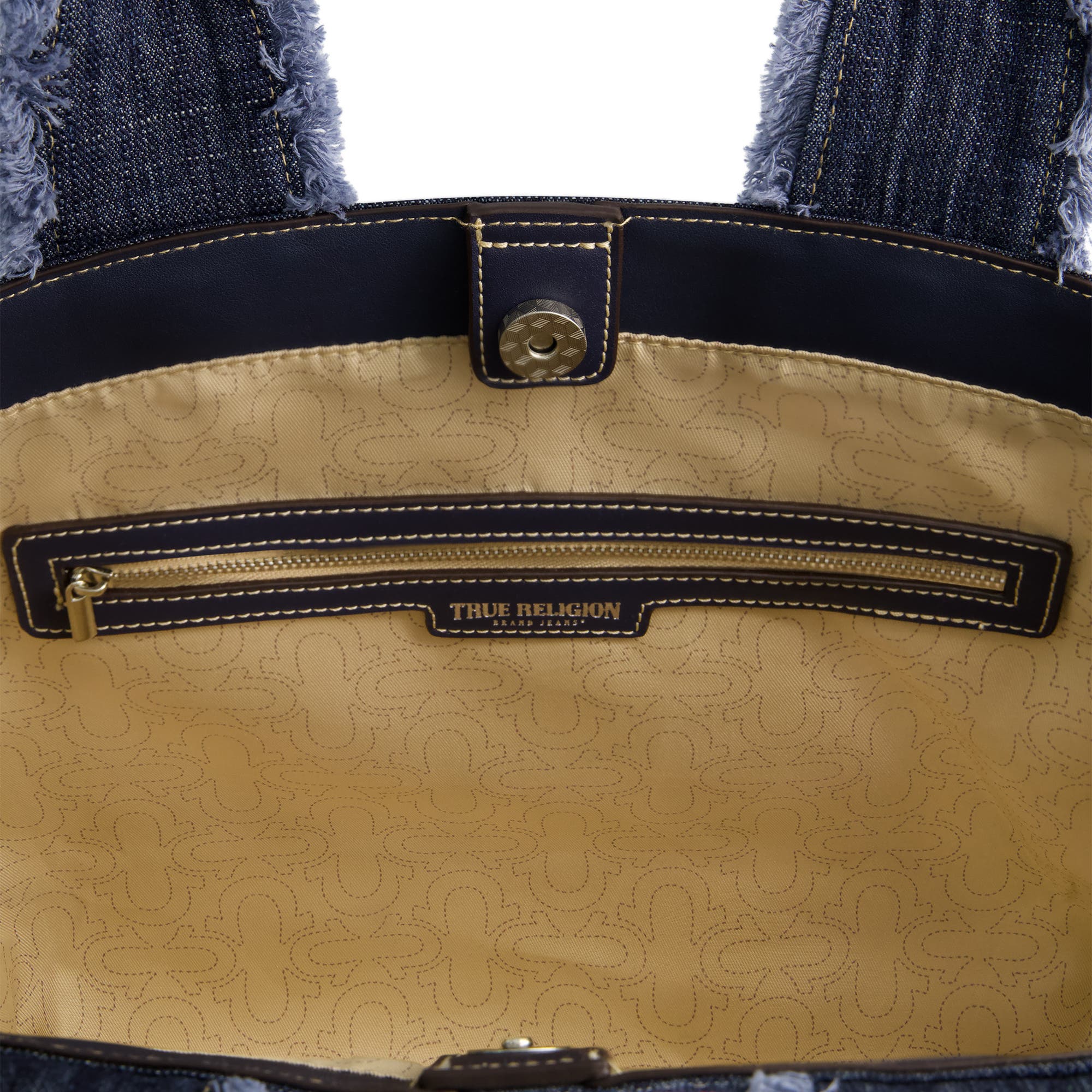True Religion Frayed Handle Solid Denim Tote, Alternate, color, Dark Denim