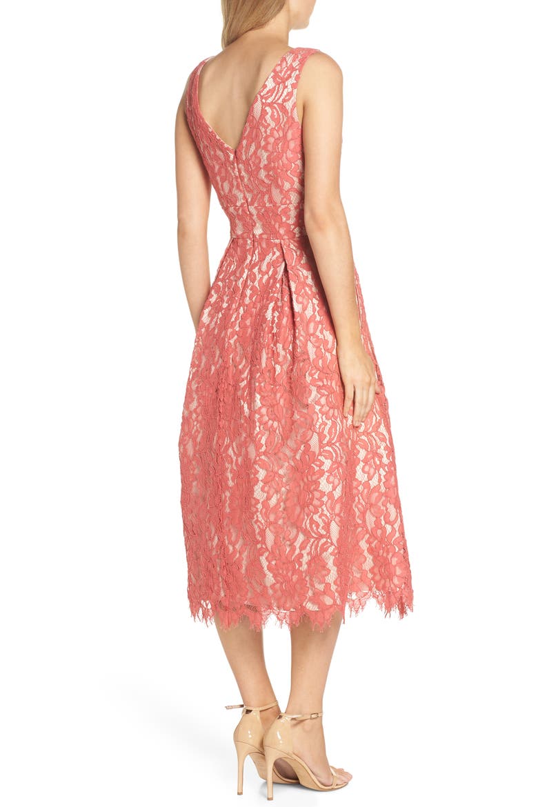 V-Neck Lace Midi Dress, Alternate, color, ROSE