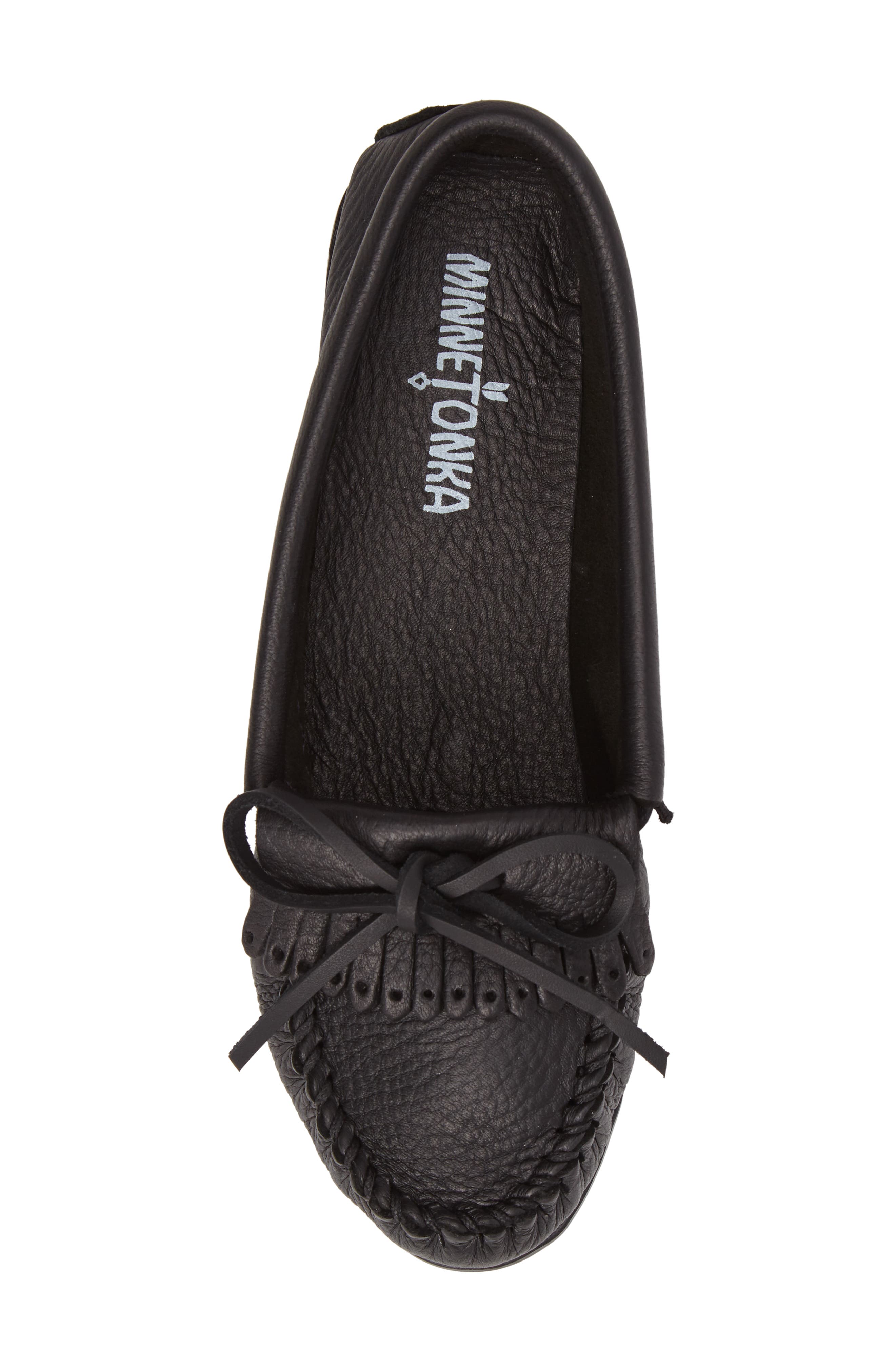 Minnetonka Kilty Driving Shoe, Alternate, color, Black