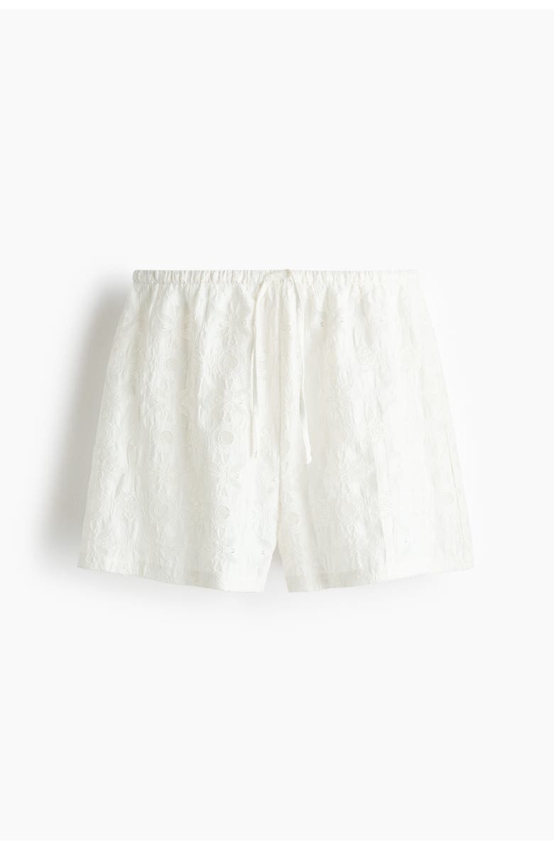 H&M Jacquard-weave Drawstring Shorts, Alternate, color, Ivory