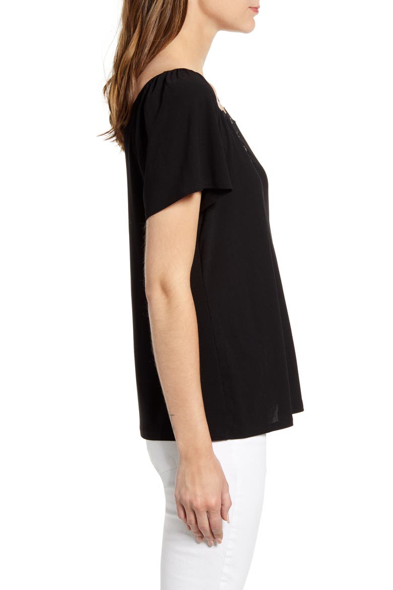 Lace Trim Knit Top, Alternate, color, RICH BLACK
