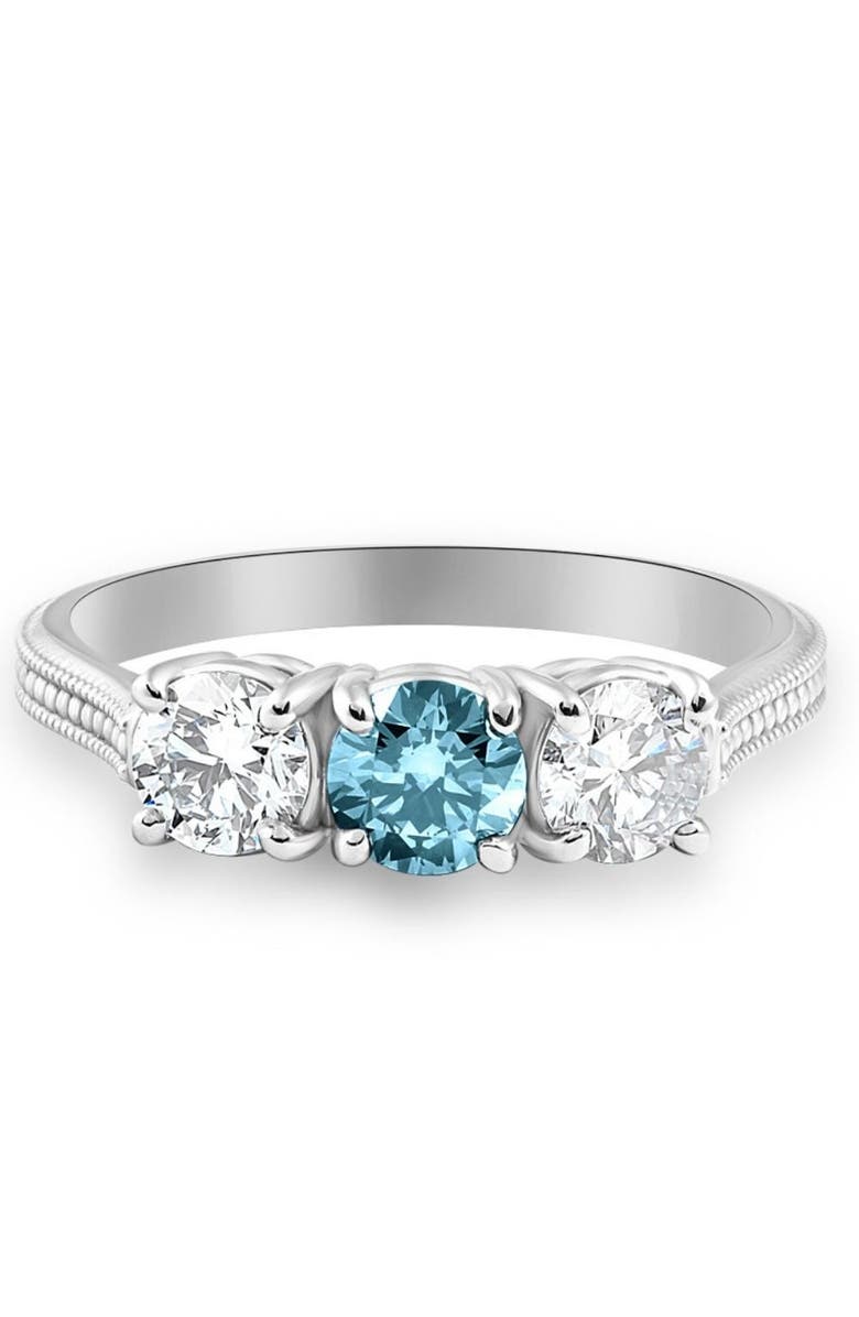 Bliss Diamond 1 1/2Ct Blue Diamond 3-Stone Accent Engagement Ring in Gold Lab Grown, Alternate, color,