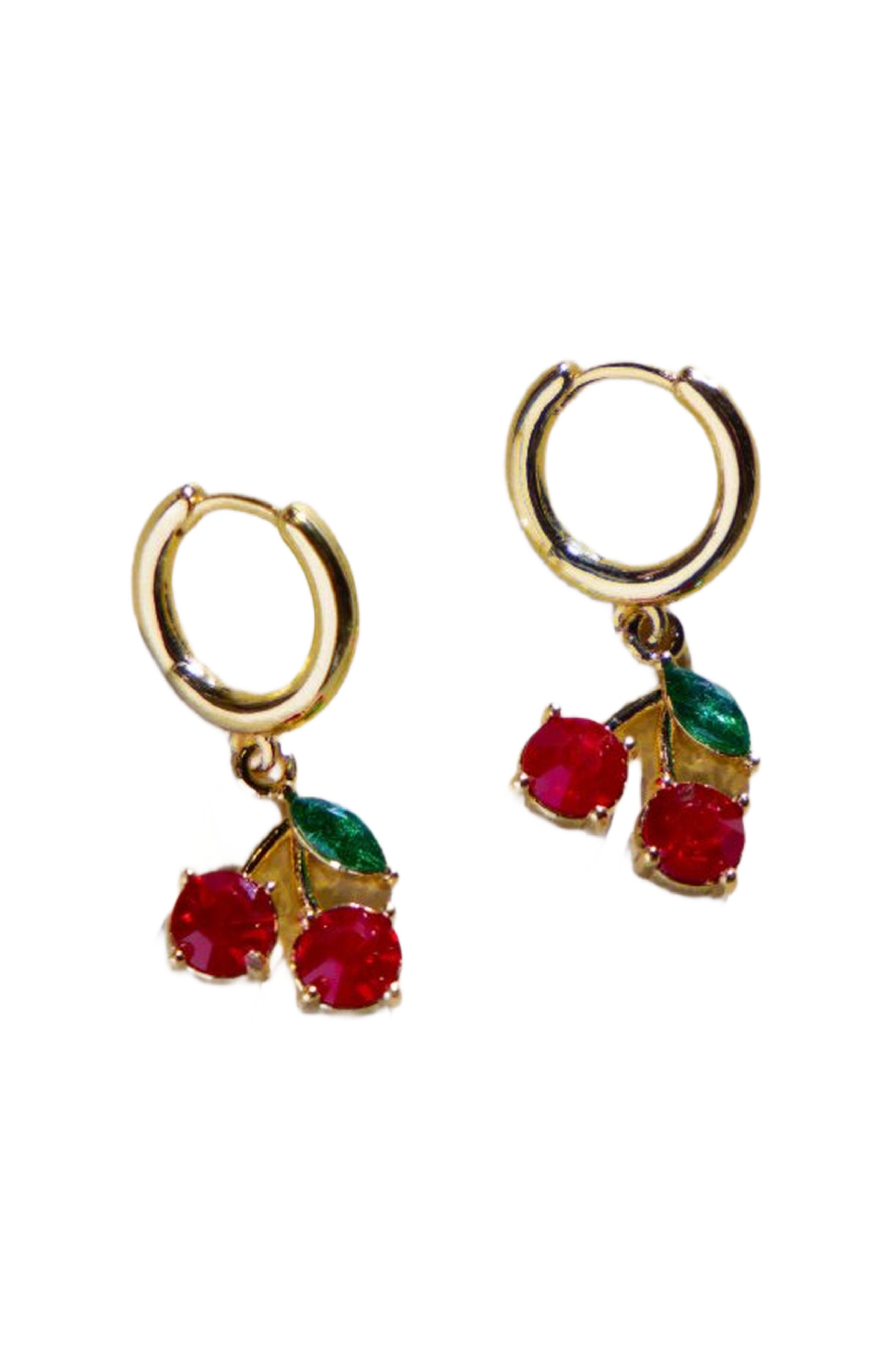 Nickel & Suede Cherry Huggies Earrings in Cherry Red 