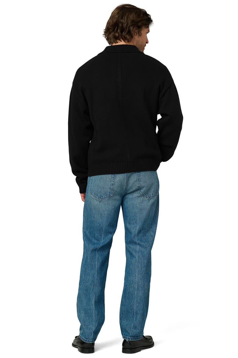 Relaxed Johnny Collar Wool Sweater, Alternate, color, BLACK