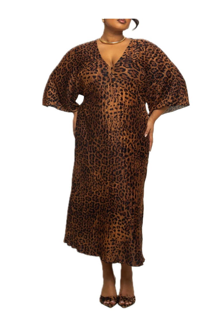Plus Size Leopard Print Midi Dress, Alternate, color, Brown